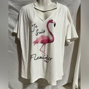 White with Pink Flamingo Top by Almost Pink Sz Medium